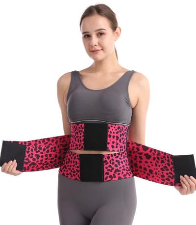 Waist Trainer Dames Luipaardprint - Elastische Sport Buikband met Klittenband - Corrigerende Tailleband met 5 Baleinen - Rood-S