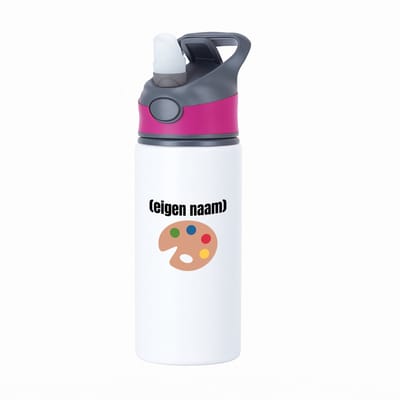 Hacebo® - Verf palet waterfles met rietje roze - Kunst - schilders - mensen die houden van schilderen - verjaardagscadeau - verjaardag - cadeau - kado - geschenk - gift - water fles - 650ML