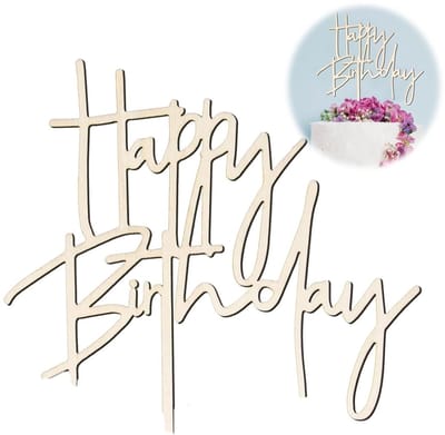 Dailygoods - Taarttopper - Happy Birthday - Houten decoratie - Grote formaat - Verjaardagstaart decoratie - Perfect voor feestjes - 1 stuk