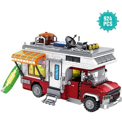 927 STUKS Verlichte Camperbus Bouwset Camper Voertuigen Constructie Bouwstenen Set voor Tieners en Volwassenen Kerstcadeaus gray