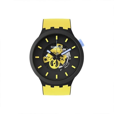 Swatch Big Bold Bioceramische Serie Kwarts Uurwerk Gans Geel Lucht Horloge 47mm Gele Wijzerplaat Keramische Kast Siliconen Band Unisex Horloges SB03B109 SB03B109 black