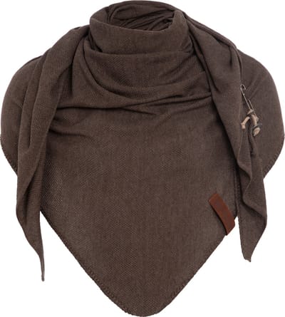 Knit Factory Lola Gebreide Omslagdoek - Driehoek Sjaal Dames - Katoenen sjaal - Luchtige Sjaal voor de lente, zomer en herfst - Stola - Urban Brown - 190x85 cm - Inclusief sierspeld