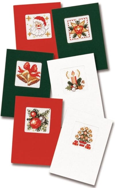 Pako compleet borduurpakket - zes kerstkaarten omzelf te borduren - 203.199 - voorgesorteerd garen - kruissteek - Aida - DIY kit