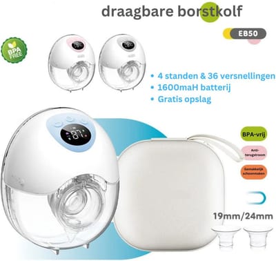 Elektrische Borstkolf - Draadloze Borstkolf met 36 Snelheden - Handsfree Borstkolf met 4 Programma's - Wit met Roze