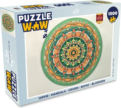 Puzzel Hippie - Mandala - Groen - Boho - Bloemen - Legpuzzel - Puzzel 1000 stukjes volwassenen