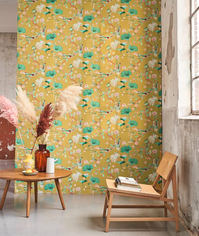 Botanisch behang vogel bloemen 539448