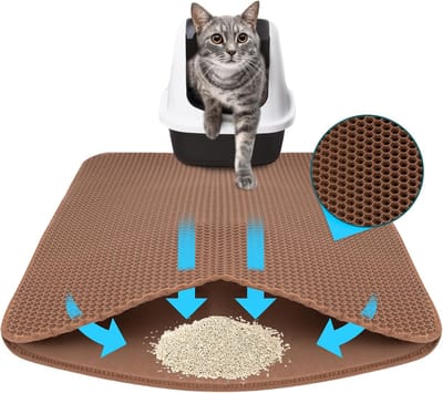 FLOORDIREKT Charly Kattenbakmat - Dubbellaags Honingraatmotief - Wasbaar - Antislip - Diverse kleuren - Bruin - 76 x 61 cm