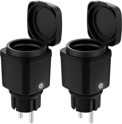 Set van 2 Wifi-stopcontacten met Smart Timer voor Buiten, Energiebewaking, Compatibel met Alexa en Google Home, Waterdicht IP44