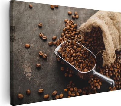 Artaza Canvas Schilderij Koffie - 30x20 cm - Klein - Wanddecoratie Keuken - Muurdecoratie Stilleven - Kamer Accessoires Koffiebonen