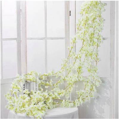 Kunstbloem Rotan Enkel 1,8m 135 stuks Bloemenhoofd Levendig Decoratief Zijde Plastic Hangend Nep wit