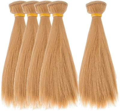Dailygoods- Pop Haar Hoge Temperatuur Vezel - 6 Stuks Pruiken - 100 mm Lang - Kameel - DIY Poppenaccessoires - Duurzaam Materiaal - Poppenpruik