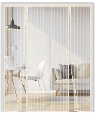 Vliegengaas voor Deur 180x250 cm - Dubbele Deur Muggennet met Sterke Magneten, Ideaal voor Raam, Balkondeur, Kelderdeur en Terrasdeur - Beige