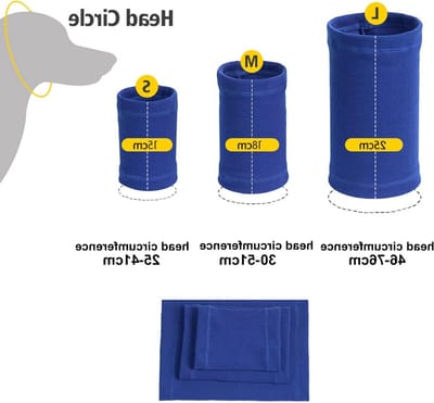 Hondenkap met Oorkappen voor Kalmering, Hoofd Bescherming, en Verzorging - Nekwarmer voor Bad en Verzorging (Blauw, M)