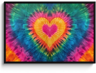 Poster in lijst - Fotolijst 120x80 cm - Posters - Hart - Tie Dye - Kleurrijk - Posterlijst zwart - Decoratie - Wanddecoratie woonkamer - Muurdecoratie slaapkamer