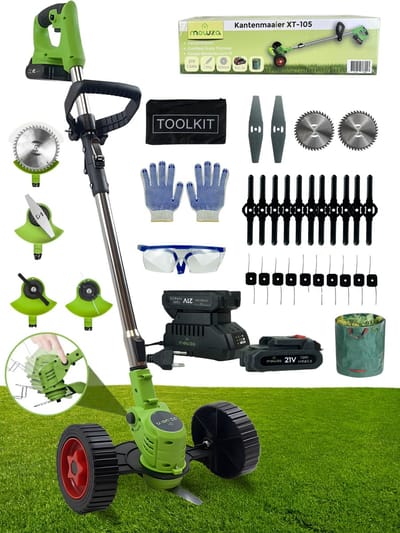 MOWZA® 4-in-1 Kantenmaaier – Grastrimmer – Bosmaaier – Grasmaaier – Draadloos & Elektrisch – Incl. 2 Accu ‘s & Snellader - Groen/zwart