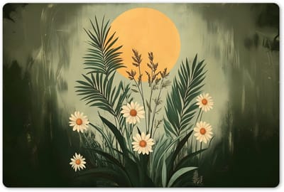 Placemats 45x30 cm - Placemat kunststof - 1 stuk - Bloemen - Bladeren - Zon - Groen - Borden onderleggers - Decoratie voor op tafel - Keuken tafeldecoratie accessoires - Vinyl onderlegger - Tafelversiering