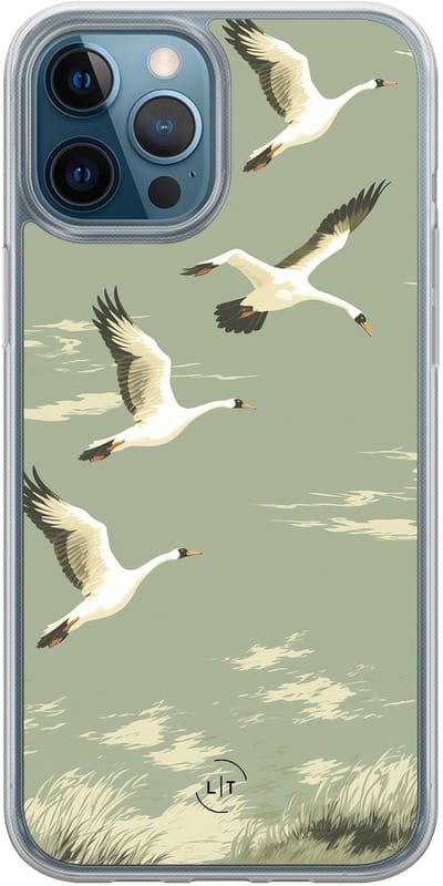 Hoesje geschikt voor iPhone 12 - Vogels - 2in1 backcover - Print / Illustratie - Groen - Leuke Telefoonhoesjes