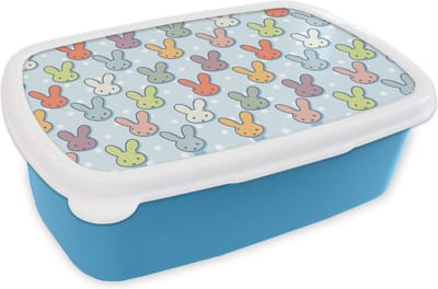 Broodtrommel Blauw - Lunchbox - Brooddoos - Konijnen - Stippen - Pastel - Blauw - Patronen - 18x12x6 cm - Kinderen - Jongen