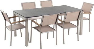 GROSSETO - Tuinset met 6 stoelen- Beige/Zwart - Graniet