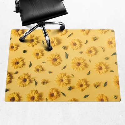 Wallfluent - Vloerbeschermer Bloemen Op De Achtergrond - 140x100 cm - Geel Vloerbeschermer Bureaustoelmat - Rechthoekig - Vloerbeschermer Groot-Stoel Mat-Werkplekdecoraties - Boho-patroon