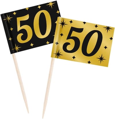 Cocktailprikkers 50ste verjaardag - Zwart goud decoratie - 50 stuks - Perfect voor feestelijke momenten - SnelShoppen