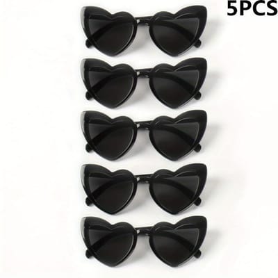 5 pièces Lunettes de Mode Forme Cœur Œil de Chat pour Femmes - Monture Classique en Plastique Noir Lunettes Décoratives pour Fête Mariage