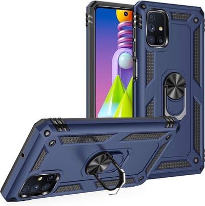 Anti-Shock Hybrid Ring Armor Hoesje Geschikt voor: Samsung Galaxy M51 - blauw