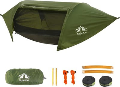 Night Cat Hangmat Tent met Muggennet Waterdichte Regenkap voor 1 Persoon Wandelen Kamperen in de Tuin Achtertuin Wilde