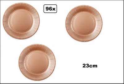 96x Bord 23cm rose goud karton - Feest festival black and gold party verjaardag