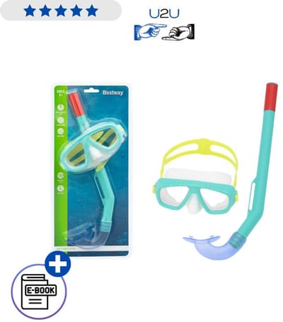 Bestway Duikset 24018 Blauw Kinder Snorkelset Masker Met Snorkel 3+ UV Bescherming Verstelbare Band Latexvrij Zwemset Met Ebook