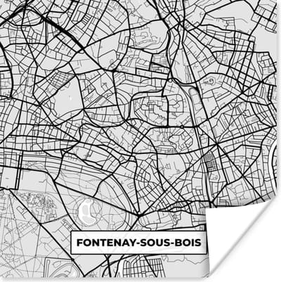Poster Plattegrond - Fontenay-sous-Bois - Stadskaart - Kaart - Frankrijk - 100x100 cm XXL