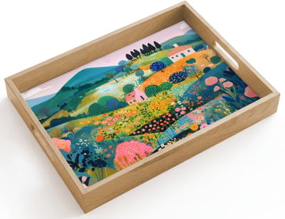 Dienblad hout 40x30 cm - Schootdienblad - Heuvellandschap - Fantasierijk - Kleurcontrasten - Borrelplank rechthoek - Plateau dienbladen