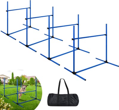 Blauw Honden Agility Set - 4 Horden + Slalomstangen - Verstelbare Trainingset met Tas (104x70x101 cm)