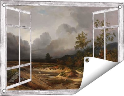 Gards Tuinposter Doorkijk Landschap bij Naderend Onweer - Willem Roelofs - 60x40 cm - Tuindoek - Tuindecoratie - Wanddecoratie buiten - Tuinschilderij