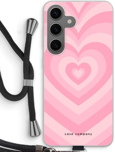 Case Company® - Hoesje met koord geschikt voor Samsung Galaxy S24 hoesje met Koord - Hart Roos - Telefoonhoesje met Zwart Koord - Bescherming aan alle Kanten en Over de Schermrand