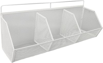 Opslagmand met Lijmhaken, 3 Roosters Hangende Wandmand voor Organisatoren en Opslag, Metalen Draadorganisatormanden voor Woonkamer, Keuken, Badkamer (WHITE)