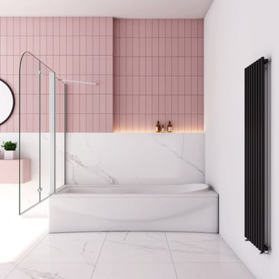 90x80x140cm Badscherm Badwanden Badwand 2 panelen vouwbaar met vast zijwand,6mm NANO helder ESG-veiligheidsglas-mat wit profiel