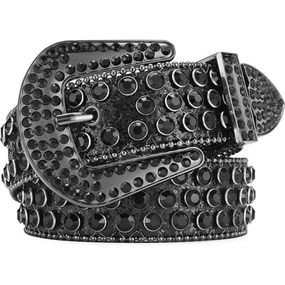 Heren Jeans Strass Grote Maat Riem Dames Riem Western Denim Glanzend Klinknagel Ontwerp Leer Hiphop Punk Rock Y2K Stijl Riem 105CM black