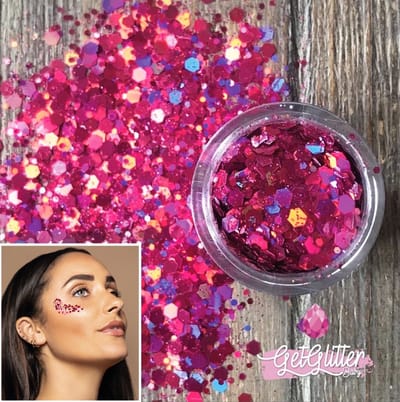 GetGlitterBaby® - Biologische / Biologisch afbreekbare Fel Roze Chunky Festival Glitters voor Lichaam en Gezicht / Biodegradable Face Body Jewels - Roze / Pink