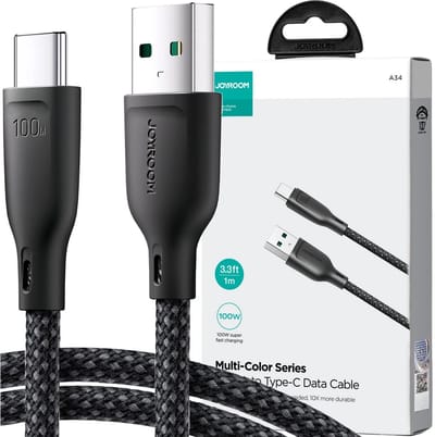 Joyroom - Multi-Color - Series SA34-AC6 USB-A / USB-C-kabel 100W snelle overdracht 1m - zwart