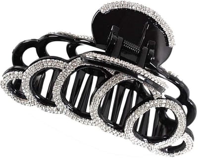 Dailygoods- Haarspeld met Strass - Acryl Haarclip - Sterke Haarklem - Zwarte Haarklem - Duurzaam Materiaal - Voor Dik Haar