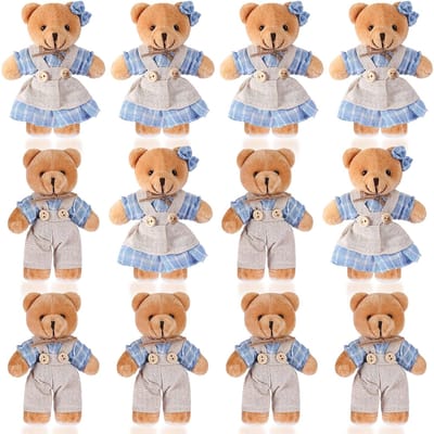 12-4s Mini Beer Knuffels Pluche Beren Mini Koppel Beer met Jute Kleding Kleine Beer Speelgoed voor Verjaardag Bruiloft Decora 12 PCS