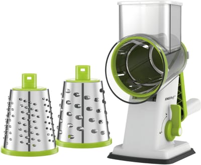 KINGHOFF Draaiende Rasp 3-in-1 - Groen - Met 3 Verwisselbare RVS Drums - Zuignap - KH-1960 - Handrasp - Multifunctionele Rasp