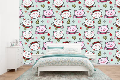 Behang - Fotobehang Kat - Huisdieren - Patroon - Breedte 385 cm x hoogte 240 cm