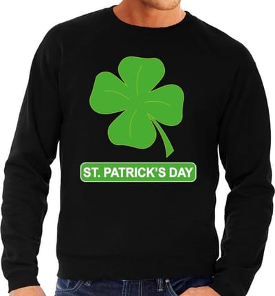St. Patricksday klavertje sweater zwart heren - St Patrick's day kleding S