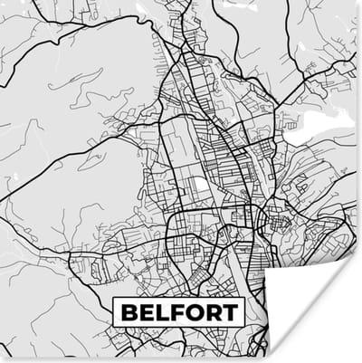 Poster Kaart – Stadskaart – Frankrijk - Belfort - Plattegrond - 100x100 cm XXL