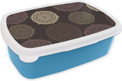 Broodtrommel Blauw - Lunchbox - Brooddoos - Design - Mandala - Bruin - 18x12x6 cm - Kinderen - Jongen