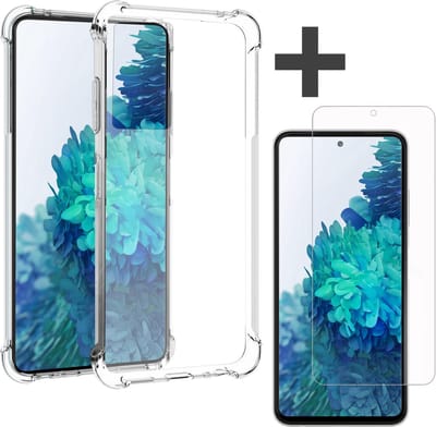 Samsung Galaxy S20 FE Hoesje transparant anti shock backcover + Samsung Galaxy S20 FE Screenprotector gehard glas tempered glass