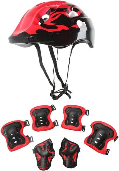 Kinder Beschermingsset - Helm en Pads - Buitensporten - Ventilatie en Comfort - Verstelbaar - Rood