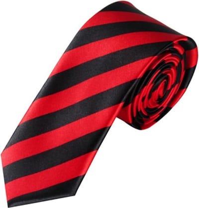 Fako Fashion® - Skinny Stropdas - Gestreept - 145cm - Rood/Zwart